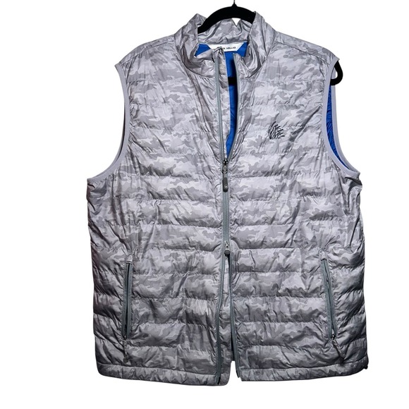 Peter Millar Crown Sport Quilted Vest Mens L Gray Camo Hyperlight Golf Full Zip - Picture 2 of 8